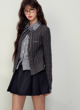 Fake Two-Piece Soft Collar Sweater – Gray/Milk